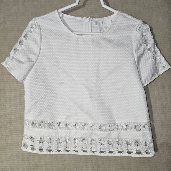 Coquette White Crop Top Womens Size Small Cut out CIrcles Preppy Chic Workwear - Picture 12 of 13